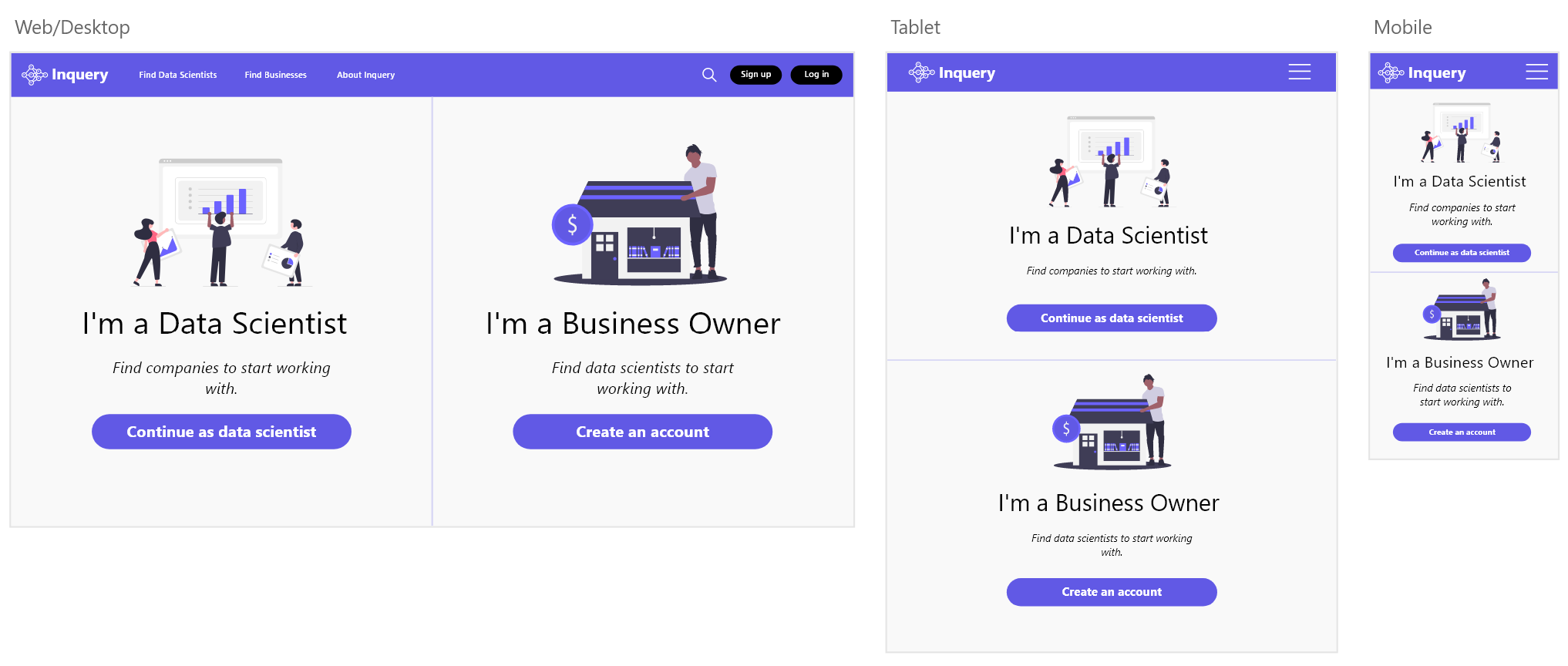 Desktop, tablet, and mobile versions of Inquery